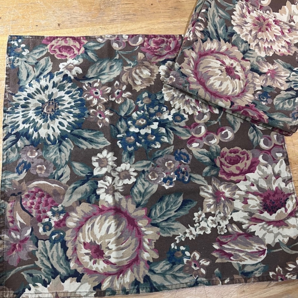 Vtg American Living Ralph Lauren Floral Brown Cloth Napkins Set of 4 19x18